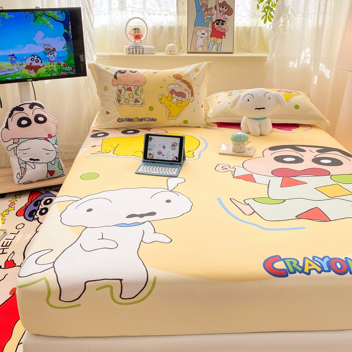 91家纺网 家纺一手货源 找家纺 博雅 2026新款蜡笔小新正版授权全棉纯棉大版床笠单件床笠单品单床笠 大版-童趣小新