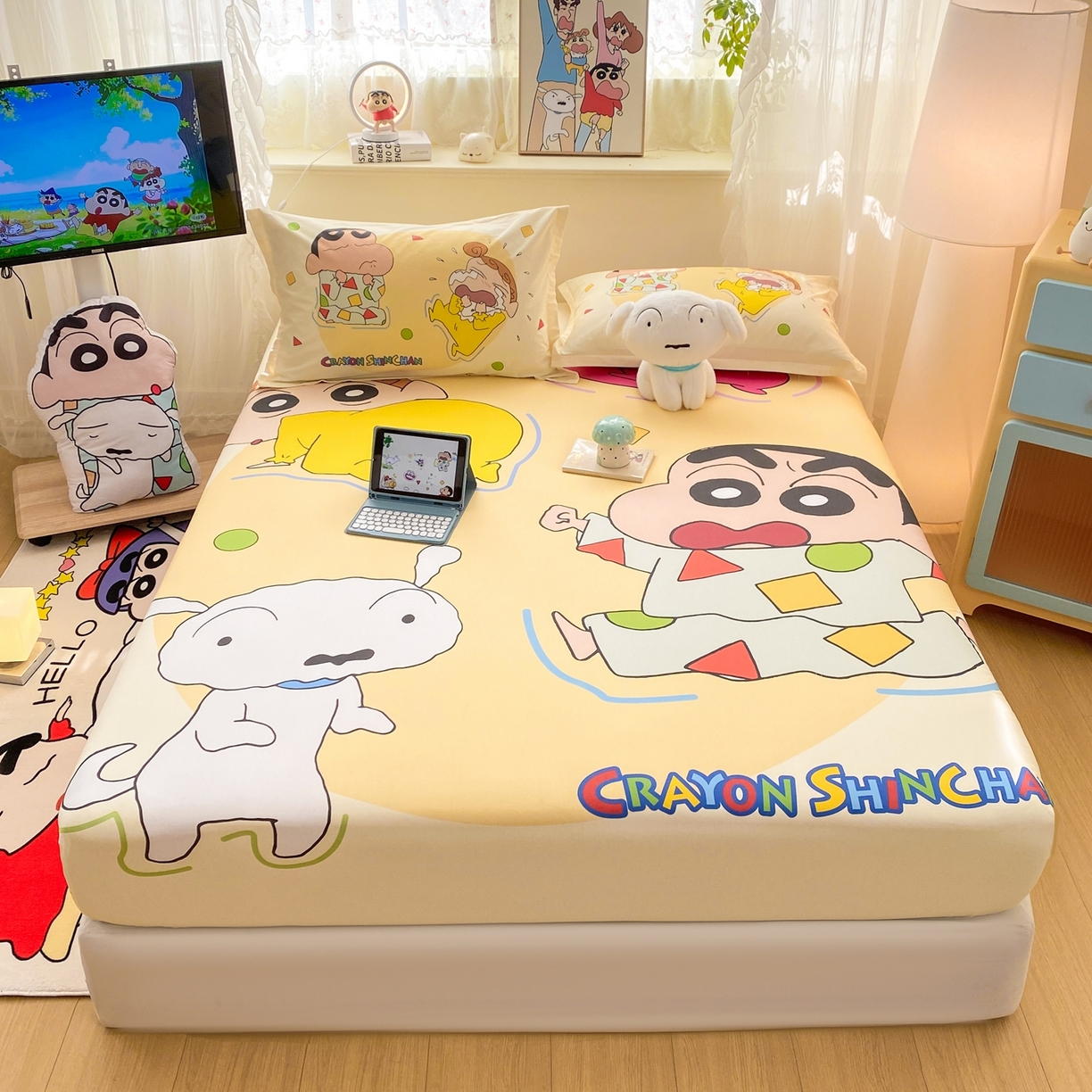 91家纺网 家纺一手货源 找家纺 博雅 2026新款蜡笔小新正版授权全棉纯棉大版床笠单件床笠单品单床笠 大版-童趣小新