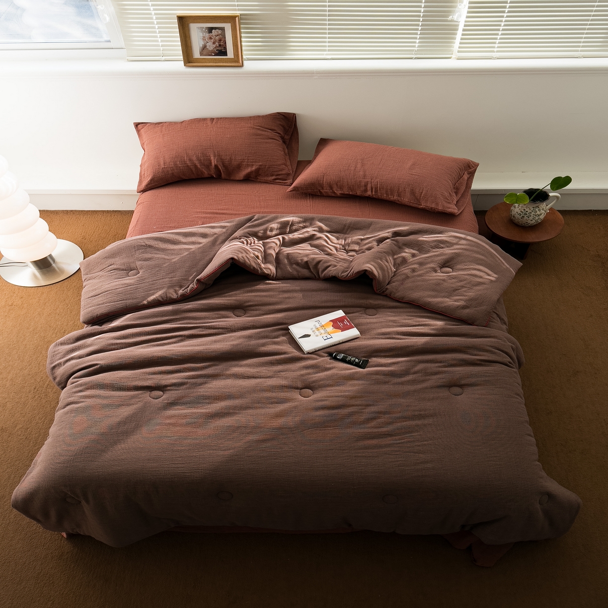 91家纺网 家纺一手货源 找家纺 棉小二 2026新款全棉大豆纤维冬被春秋被 千鸟格 咖