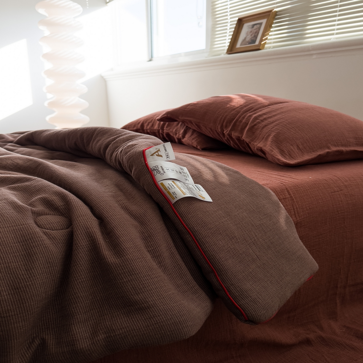 91家纺网 家纺一手货源 找家纺 棉小二 2026新款全棉大豆纤维冬被春秋被 千鸟格 咖