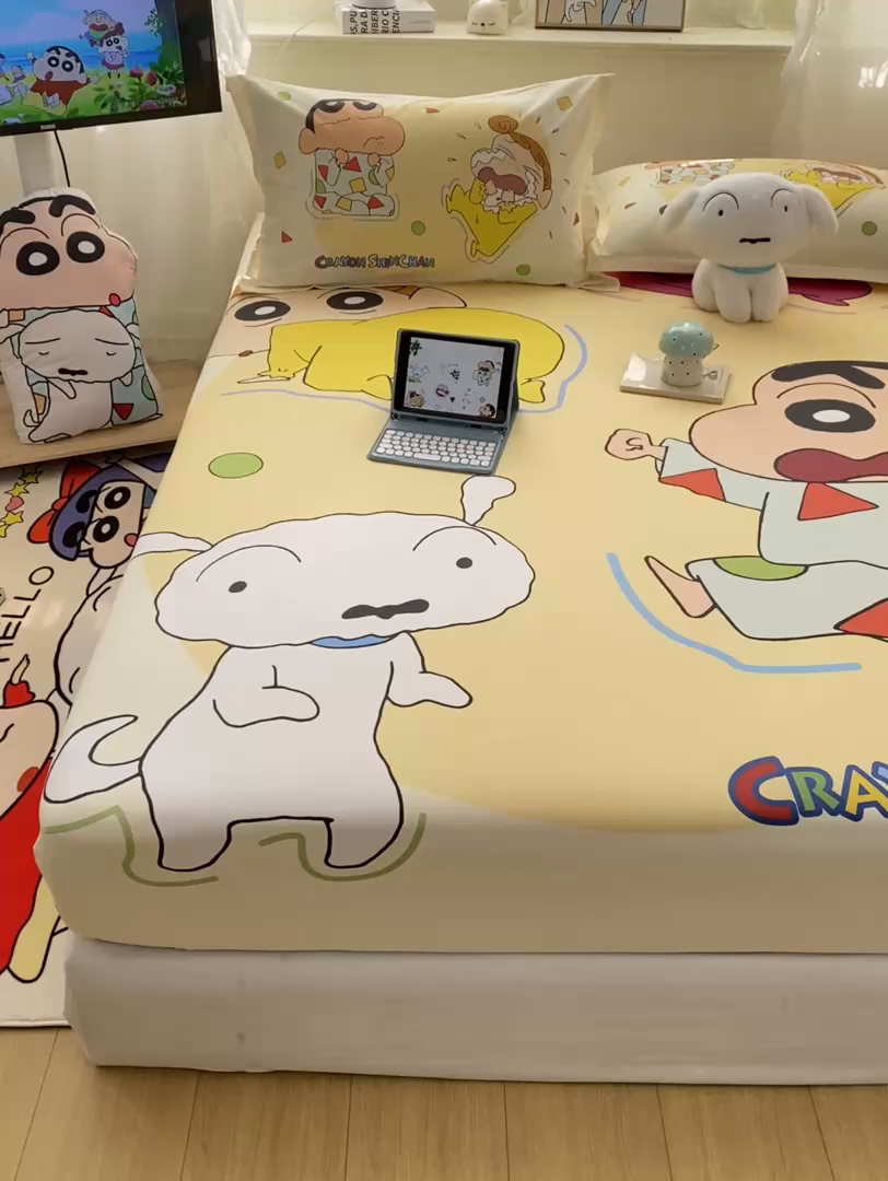 91家纺网 家纺一手货源 找家纺 博雅 2026新款蜡笔小新正版授权全棉纯棉大版床笠单件床笠单品单床笠 大版-童趣小新