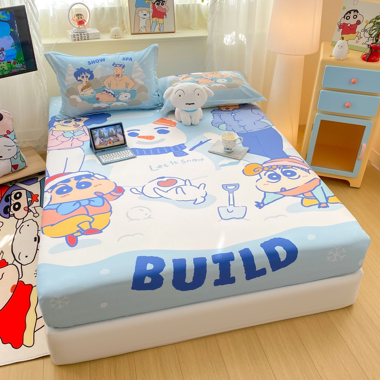 91家纺网 家纺一手货源 找家纺 博雅 2026新款蜡笔小新正版授权全棉纯棉大版床笠单件床笠单品单床笠 大版-顽皮冬日小新