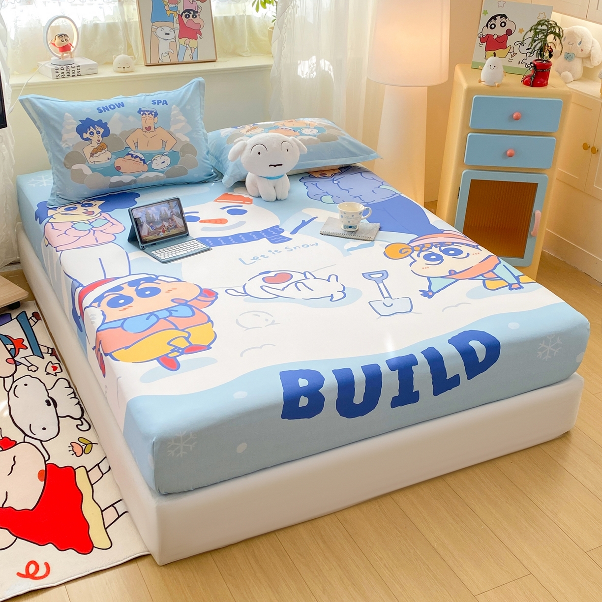 91家纺网 家纺一手货源 找家纺 博雅 2026新款蜡笔小新正版授权全棉纯棉大版床笠单件床笠单品单床笠 大版-顽皮冬日小新