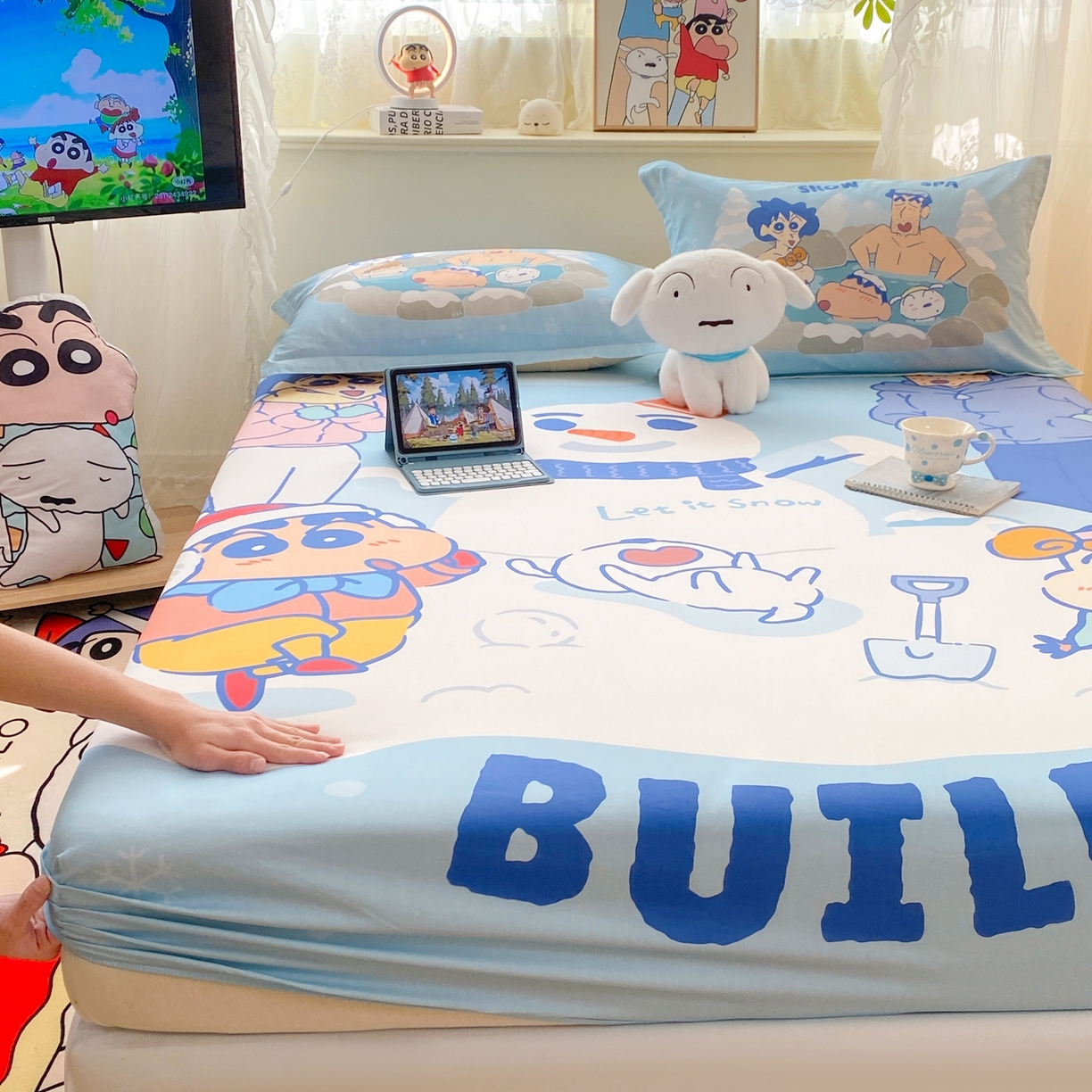 91家纺网 家纺一手货源 找家纺 博雅 2026新款蜡笔小新正版授权全棉纯棉大版床笠单件床笠单品单床笠 大版-顽皮冬日小新