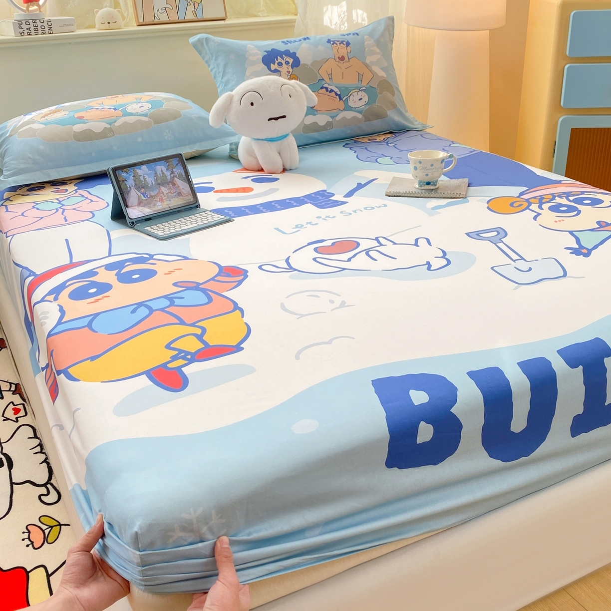 91家纺网 家纺一手货源 找家纺 博雅 2026新款蜡笔小新正版授权全棉纯棉大版床笠单件床笠单品单床笠 大版-顽皮冬日小新