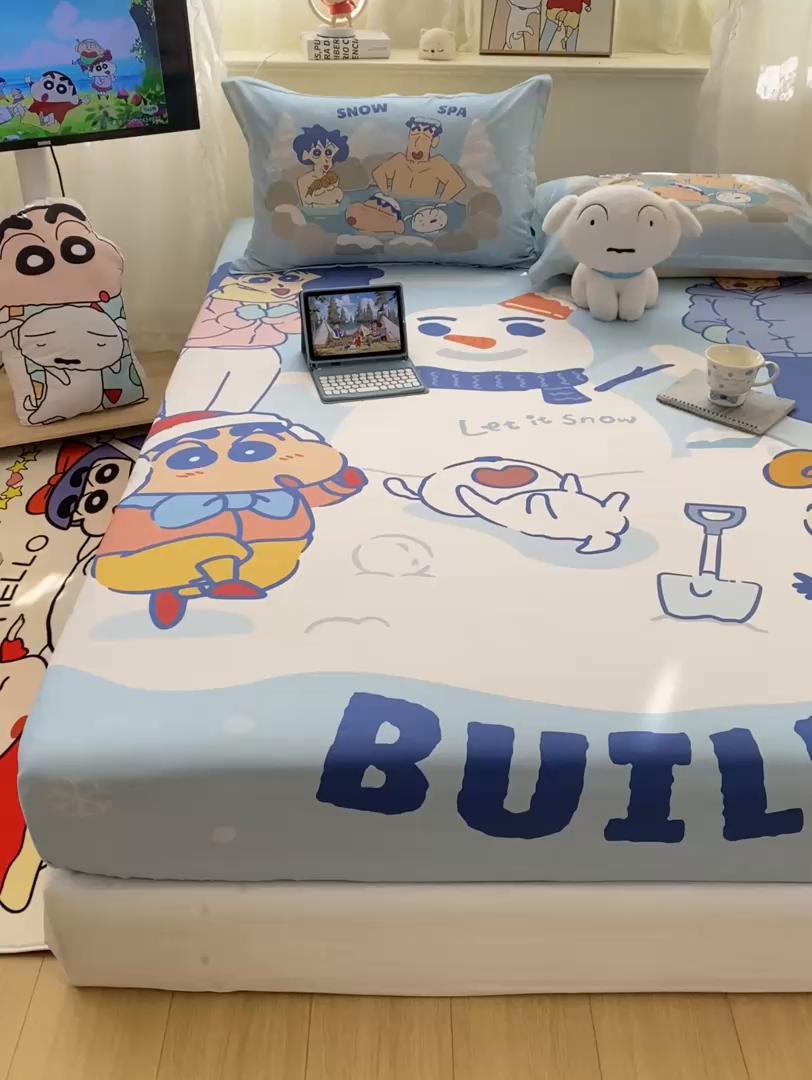 91家纺网 家纺一手货源 找家纺 博雅 2026新款蜡笔小新正版授权全棉纯棉大版床笠单件床笠单品单床笠 大版-顽皮冬日小新