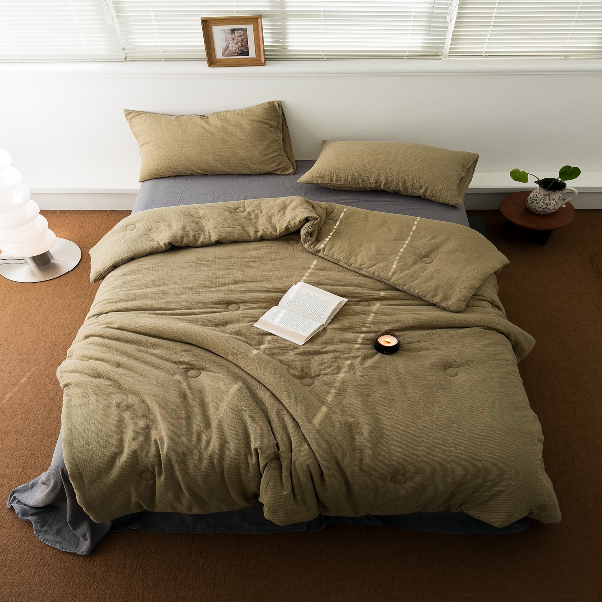 91家纺网 家纺一手货源 找家纺 棉小二 2026新款全棉大豆纤维冬被春秋被 千鸟格 绿