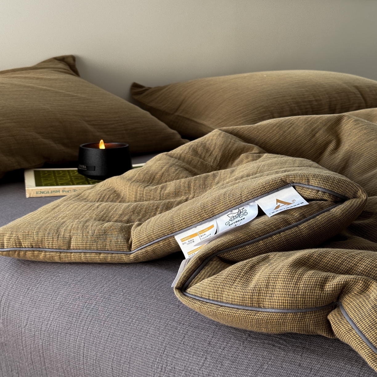 91家纺网 家纺一手货源 找家纺 棉小二 2026新款全棉大豆纤维冬被春秋被 千鸟格 绿