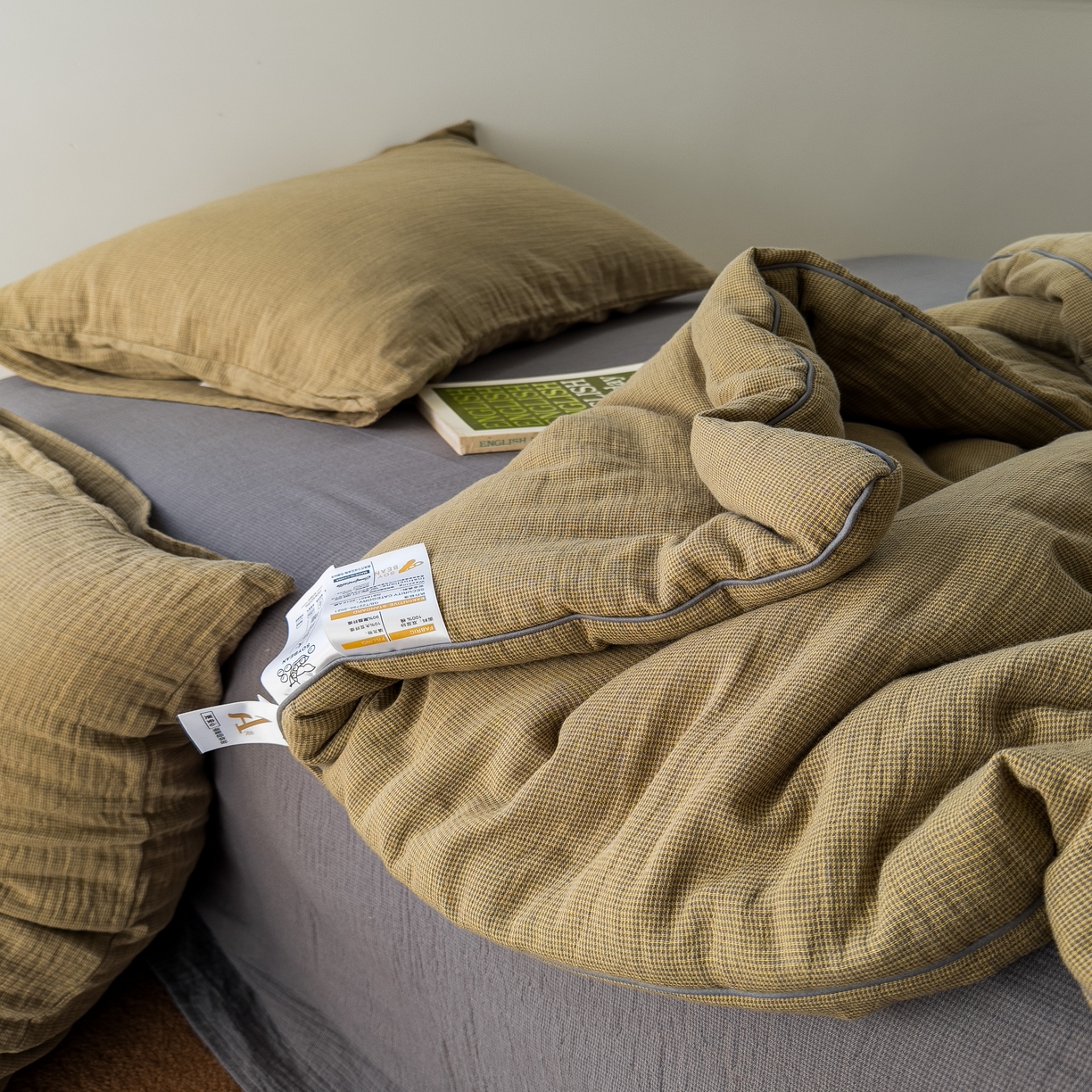 91家纺网 家纺一手货源 找家纺 棉小二 2026新款全棉大豆纤维冬被春秋被 千鸟格 绿