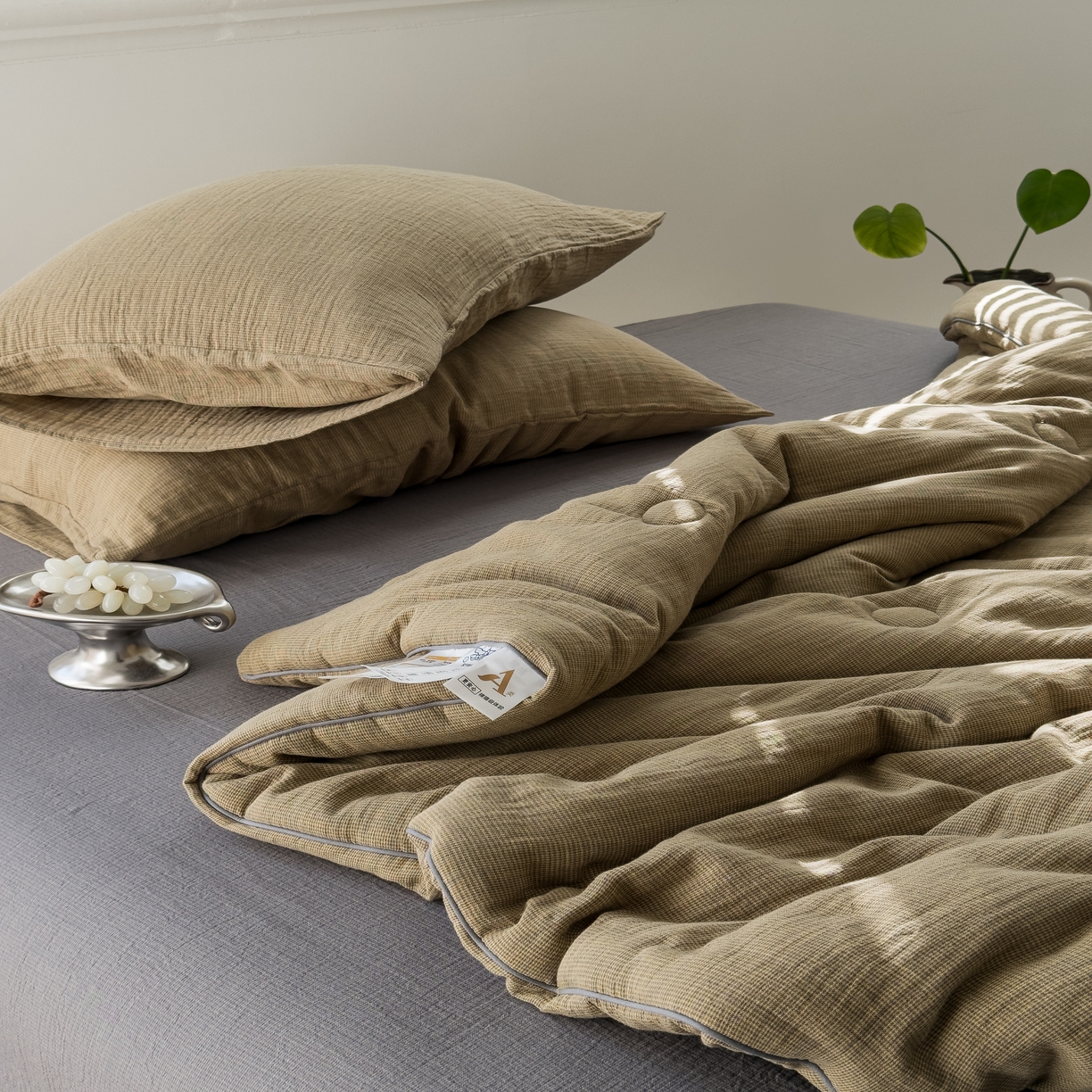 91家纺网 家纺一手货源 找家纺 棉小二 2026新款全棉大豆纤维冬被春秋被 千鸟格 绿