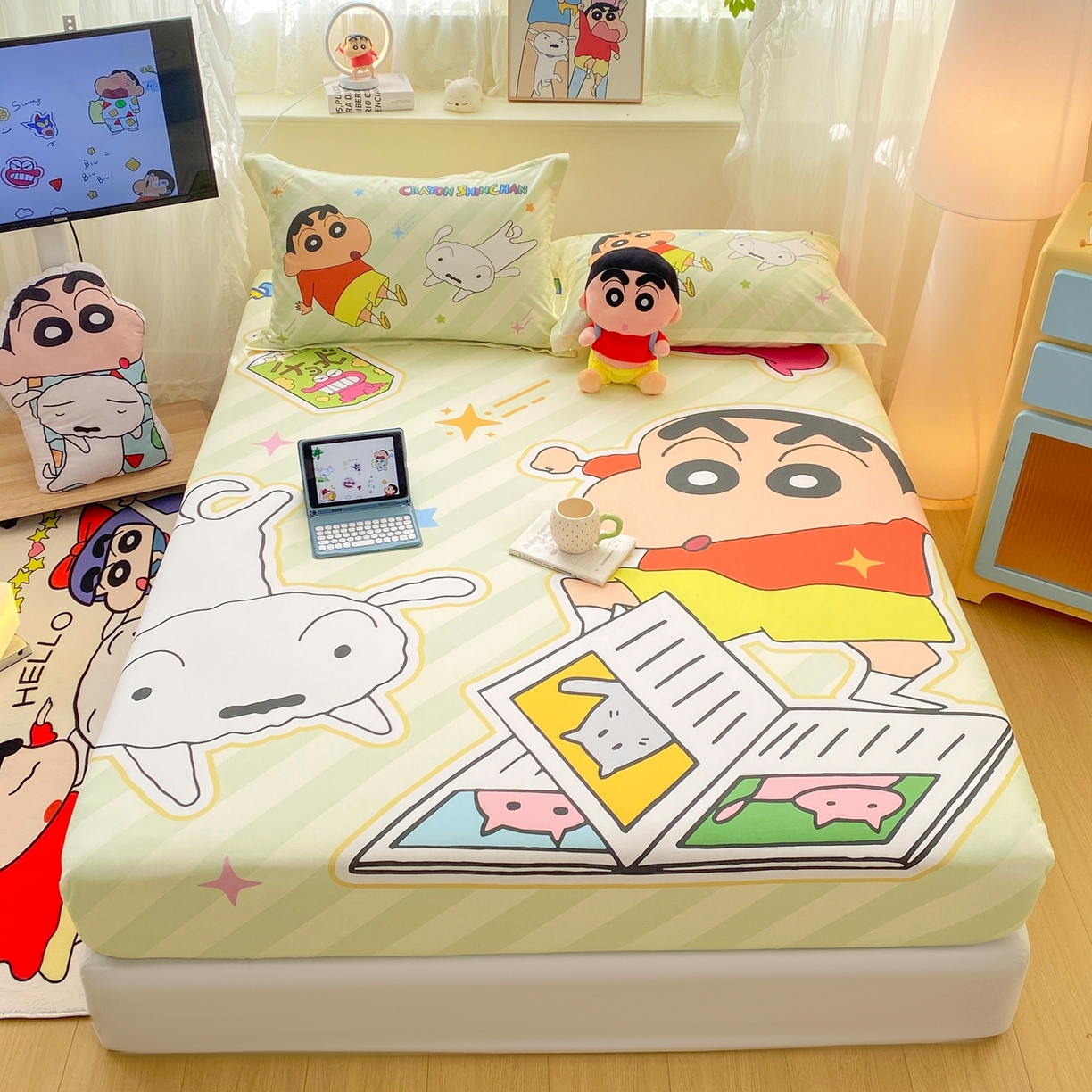 博雅 2026新款蜡笔小新正版授权全棉纯棉大版床笠单件床笠单品单床笠 大版-学习蜡笔小新