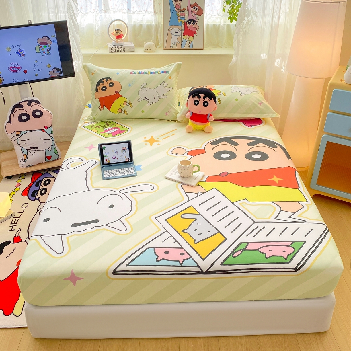 91家纺网 家纺一手货源 找家纺 博雅 2026新款蜡笔小新正版授权全棉纯棉大版床笠单件床笠单品单床笠 大版-学习蜡笔小新