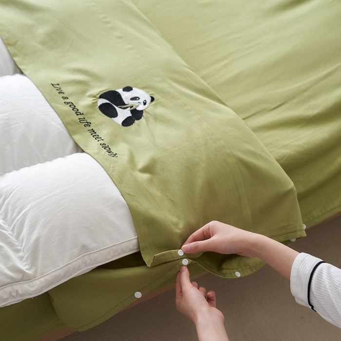 91家纺网 家纺一手货源 找家纺 沐珩家纺 2026新款糯感全棉定制正版卡通绣花大雁纹旅行酒店隔脏睡袋 熊猫花花