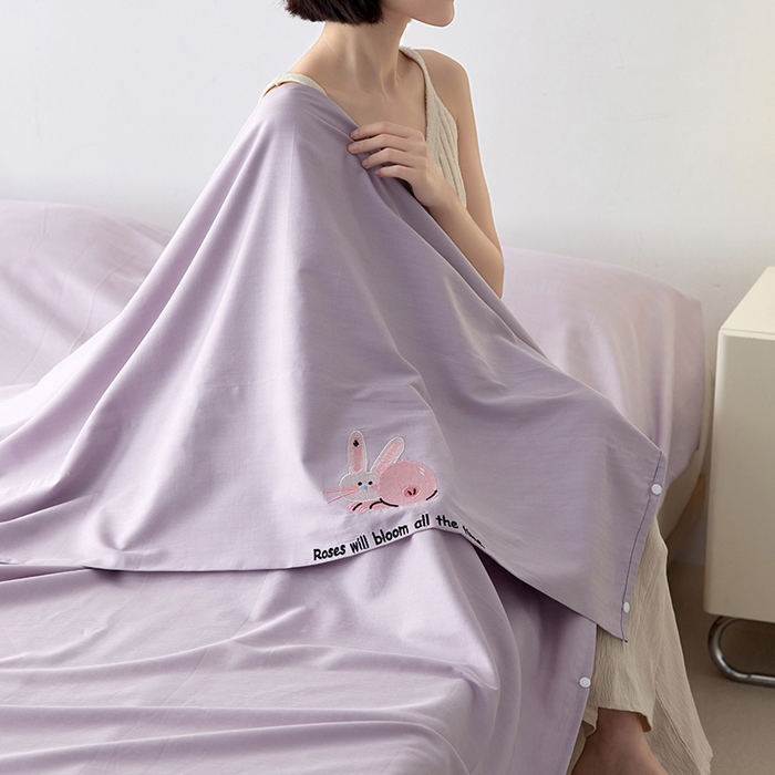 91家纺网 家纺一手货源 找家纺 沐珩家纺 2026新款糯感全棉定制正版卡通绣花大雁纹旅行酒店隔脏睡袋 蜜桃小兔