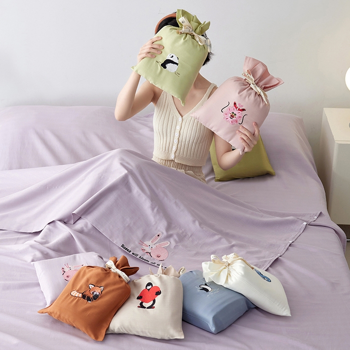 91家纺网 家纺一手货源 找家纺 沐珩家纺 2026新款糯感全棉定制正版卡通绣花大雁纹旅行酒店隔脏睡袋 蜜桃小兔