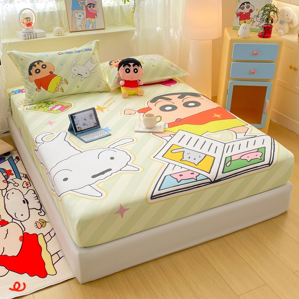 91家纺网 家纺一手货源 找家纺 博雅 2026新款蜡笔小新正版授权全棉纯棉大版床笠单件床笠单品单床笠 大版-学习蜡笔小新