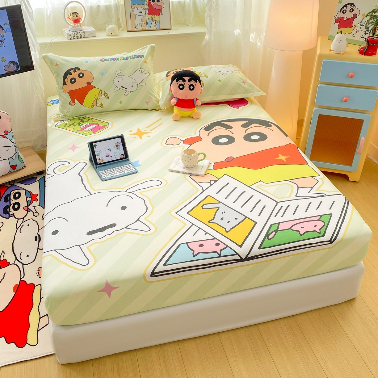 91家纺网 家纺一手货源 找家纺 博雅 2026新款蜡笔小新正版授权全棉纯棉大版床笠单件床笠单品单床笠 大版-学习蜡笔小新