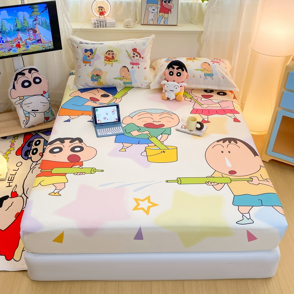 博雅 2026新款蜡笔小新正版授权全棉纯棉大版床笠单件床笠单品单床笠 大版-游玩蜡笔小新