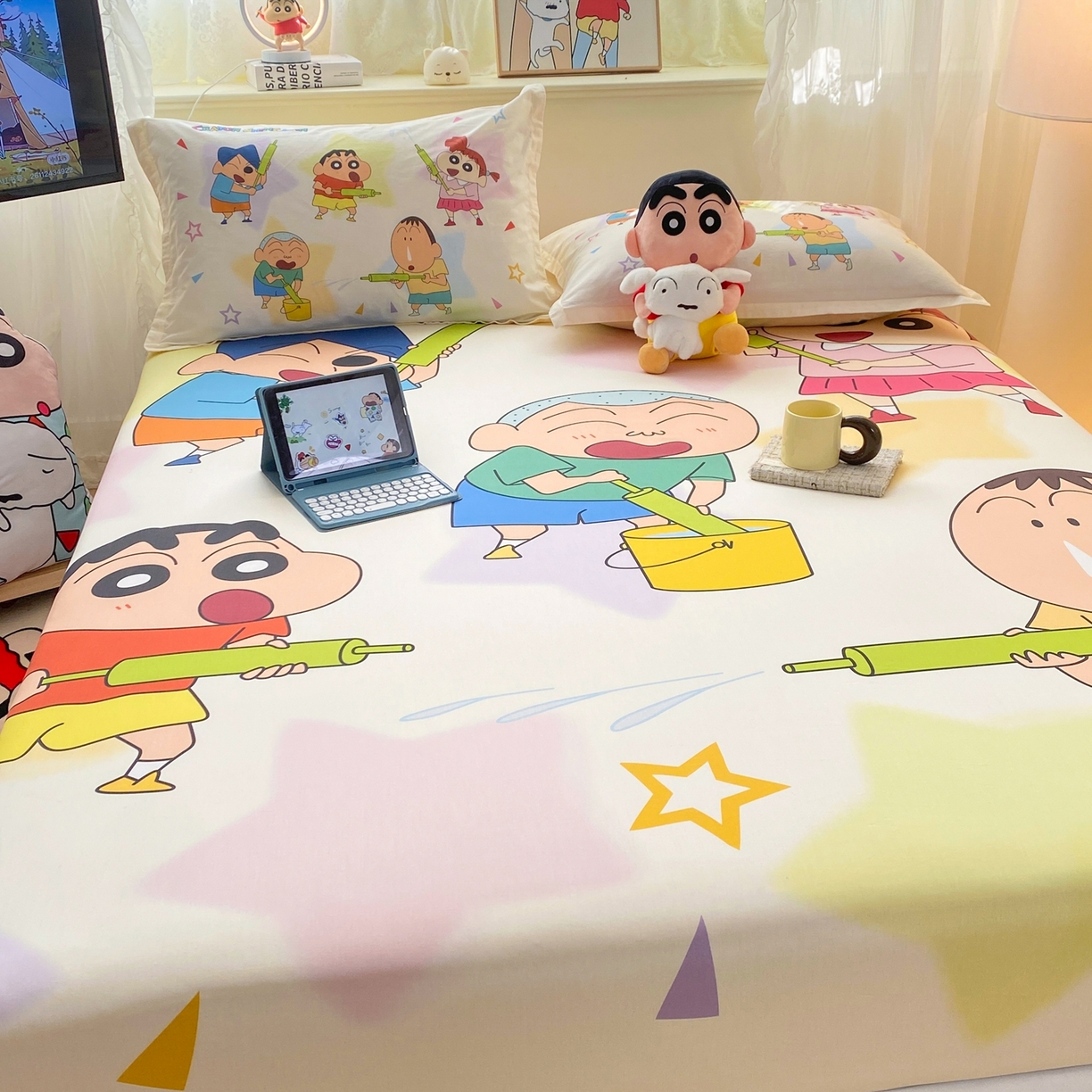 91家纺网 家纺一手货源 找家纺 博雅 2026新款蜡笔小新正版授权全棉纯棉大版床笠单件床笠单品单床笠 大版-游玩蜡笔小新