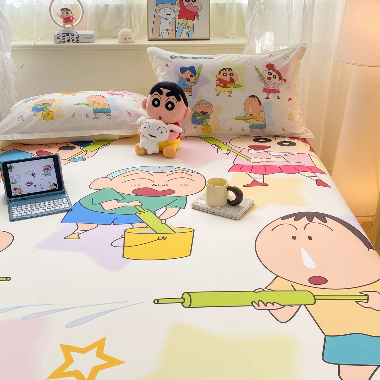 91家纺网 家纺一手货源 找家纺 博雅 2026新款蜡笔小新正版授权全棉纯棉大版床笠单件床笠单品单床笠 大版-游玩蜡笔小新