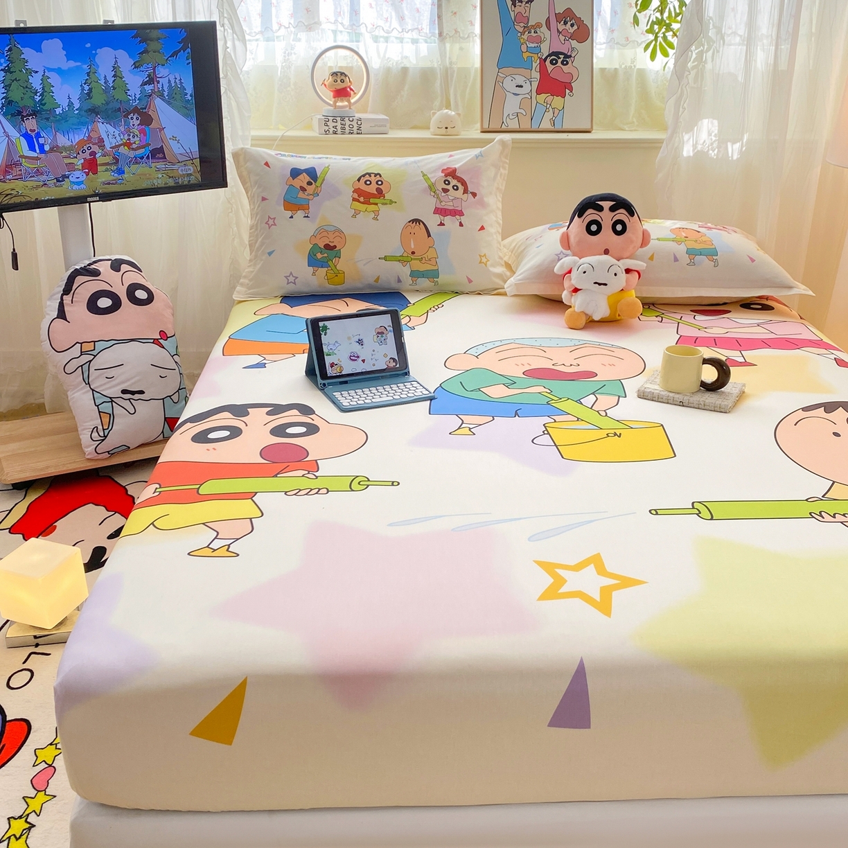 91家纺网 家纺一手货源 找家纺 博雅 2026新款蜡笔小新正版授权全棉纯棉大版床笠单件床笠单品单床笠 大版-游玩蜡笔小新