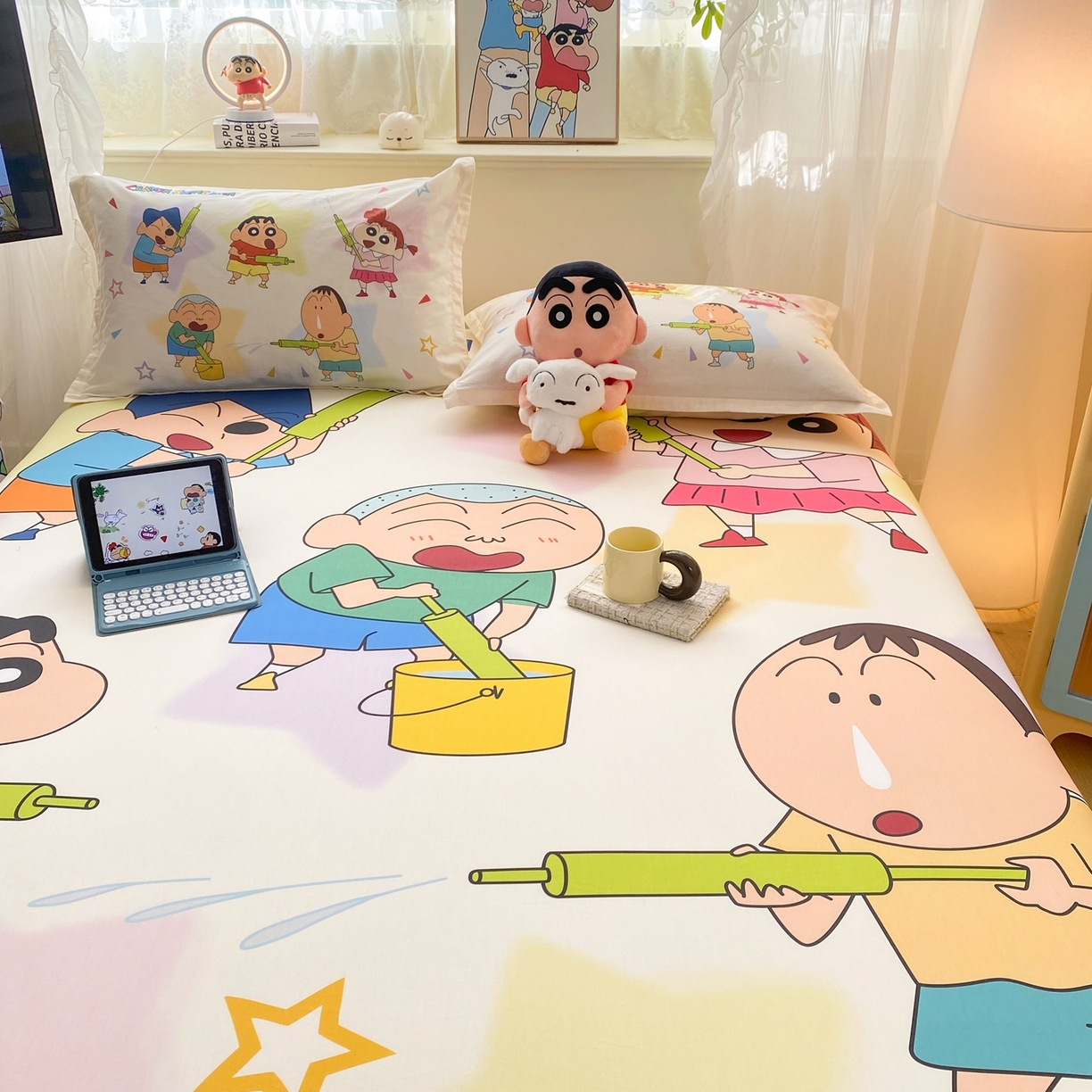 91家纺网 家纺一手货源 找家纺 博雅 2026新款蜡笔小新正版授权全棉纯棉大版床笠单件床笠单品单床笠 大版-游玩蜡笔小新