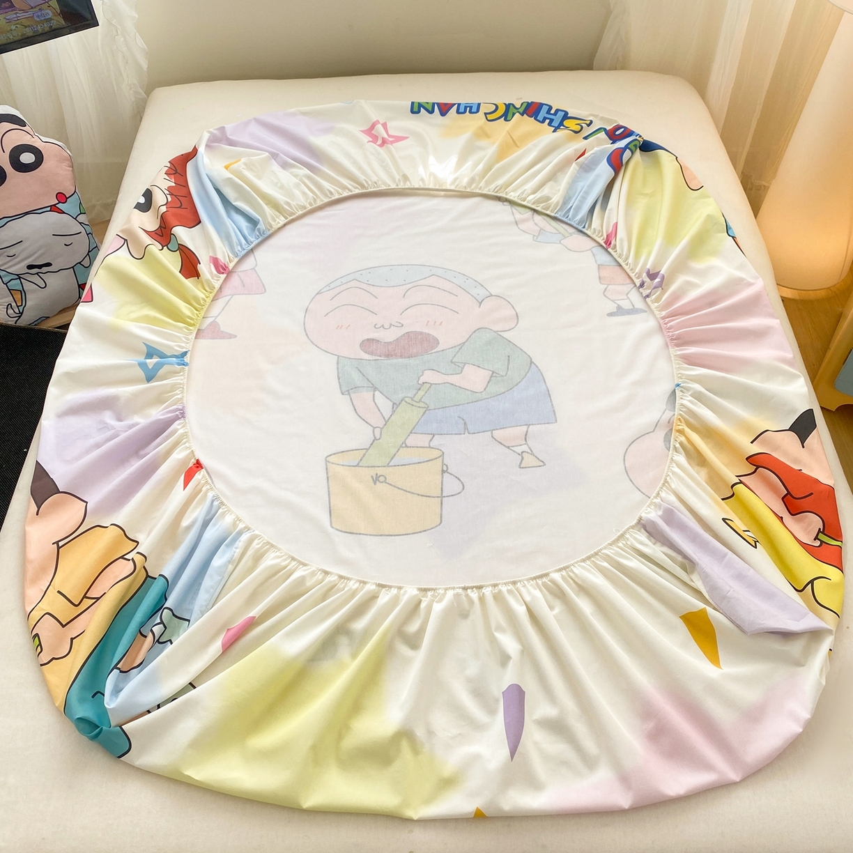 91家纺网 家纺一手货源 找家纺 博雅 2026新款蜡笔小新正版授权全棉纯棉大版床笠单件床笠单品单床笠 大版-游玩蜡笔小新