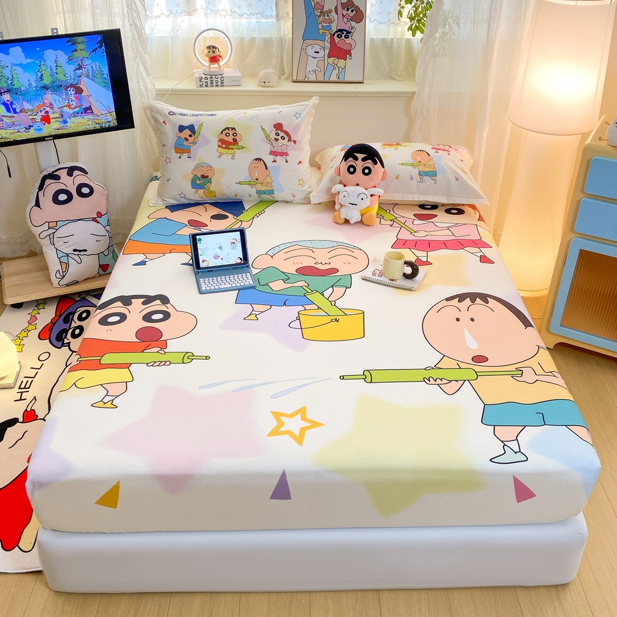 91家纺网 家纺一手货源 找家纺 博雅 2026新款蜡笔小新正版授权全棉纯棉大版床笠单件床笠单品单床笠 大版-游玩蜡笔小新