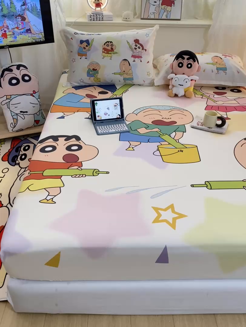 91家纺网 家纺一手货源 找家纺 博雅 2026新款蜡笔小新正版授权全棉纯棉大版床笠单件床笠单品单床笠 大版-游玩蜡笔小新
