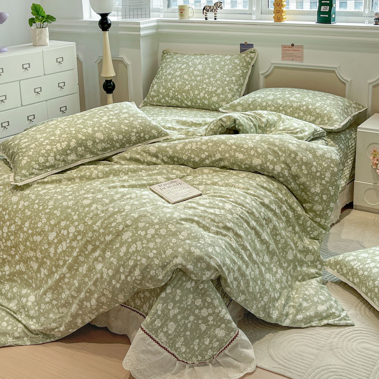 娜朵家纺 2026新款全棉印花床盖四件套 海棠烟雨