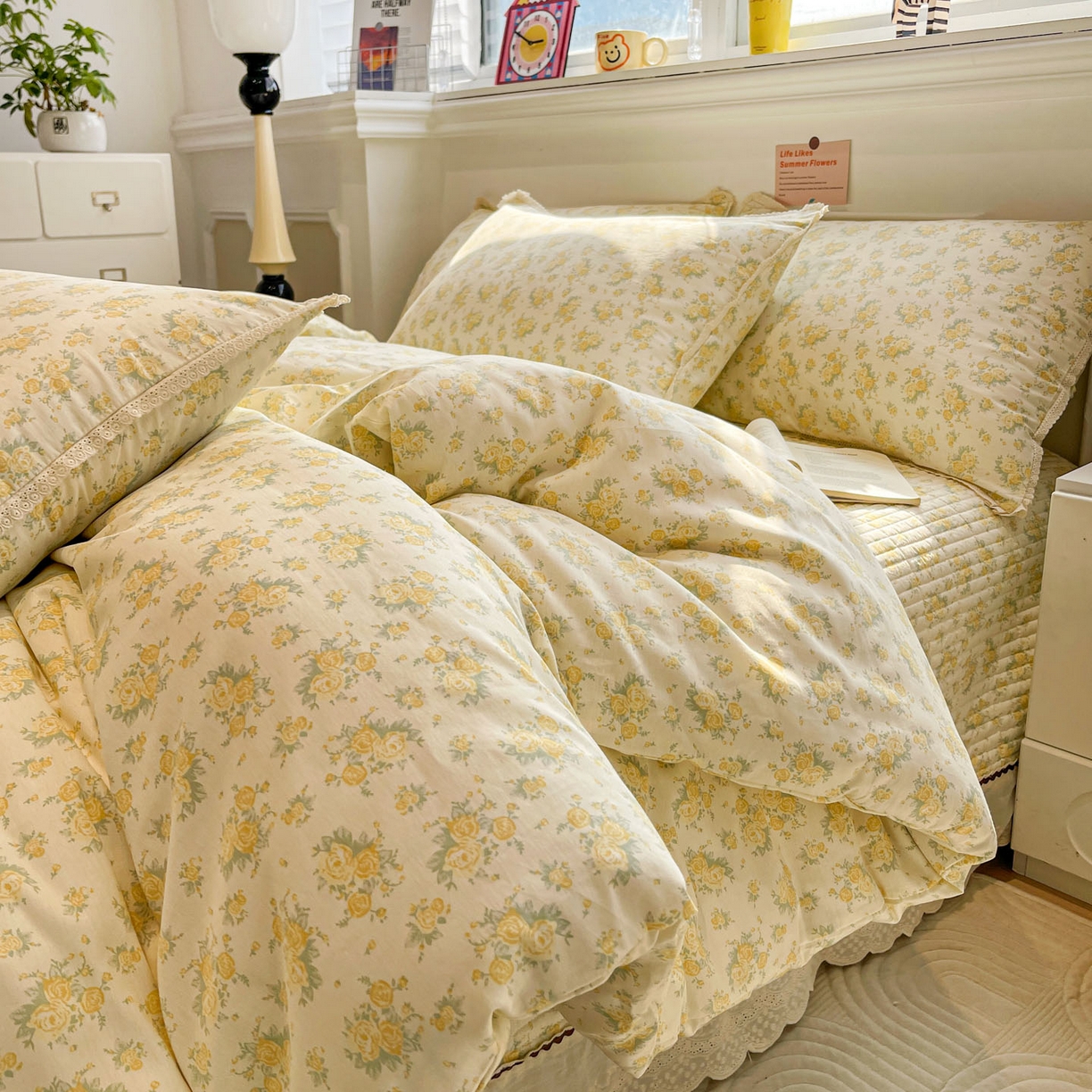 91家纺网 家纺一手货源 找家纺 娜朵家纺 2026新款全棉印花床盖四件套 晴天小花-黄