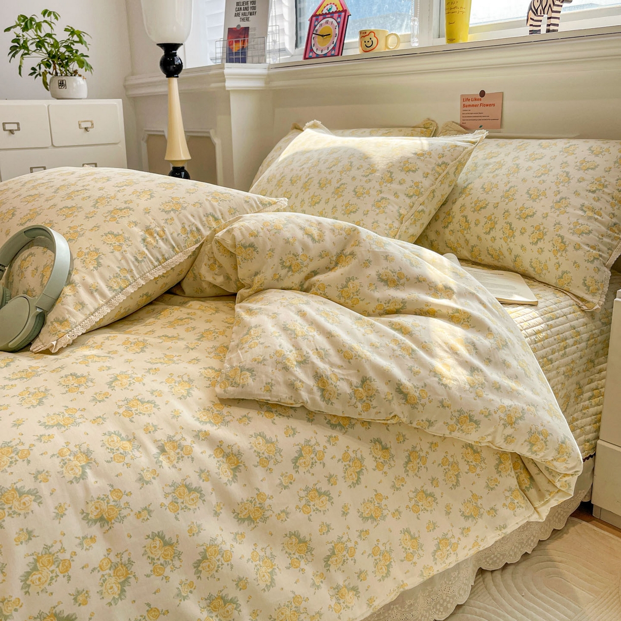 91家纺网 家纺一手货源 找家纺 娜朵家纺 2026新款全棉印花床盖四件套 晴天小花-黄