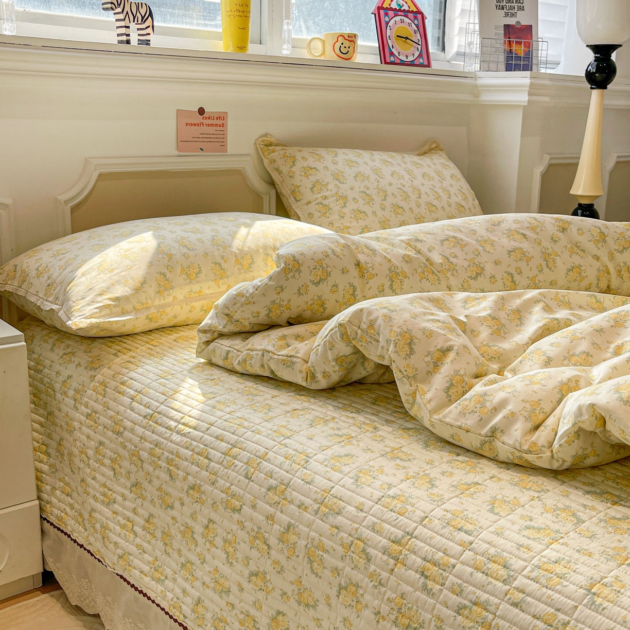 91家纺网 家纺一手货源 找家纺 娜朵家纺 2026新款全棉印花床盖四件套 晴天小花-黄