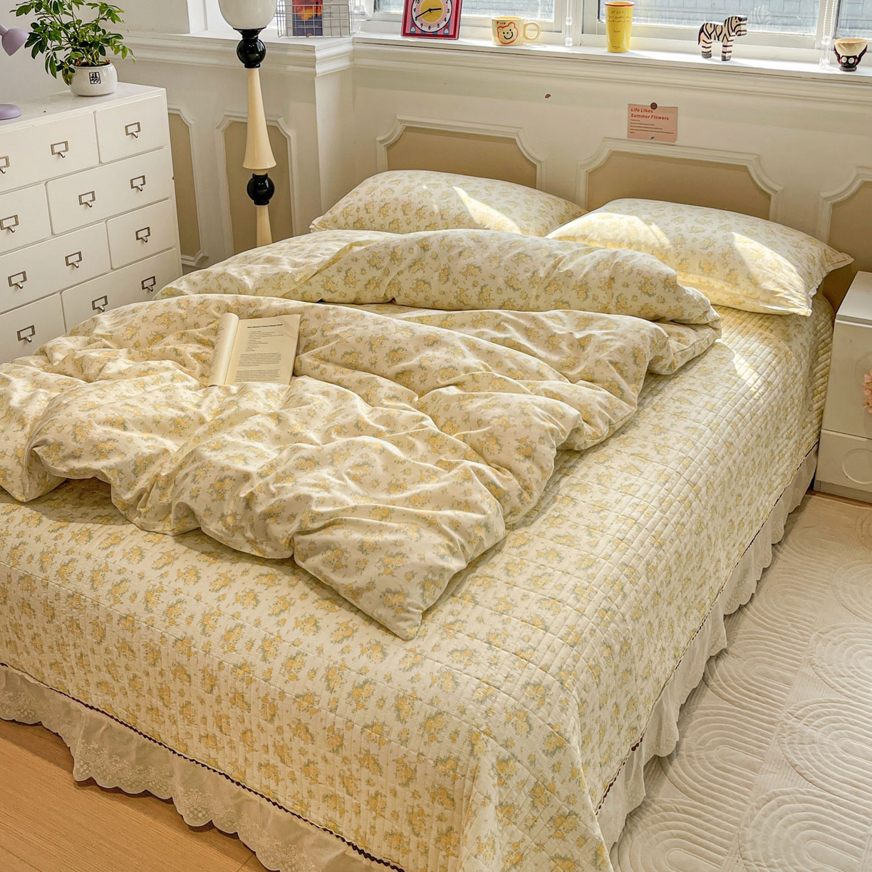 91家纺网 家纺一手货源 找家纺 娜朵家纺 2026新款全棉印花床盖四件套 晴天小花-黄