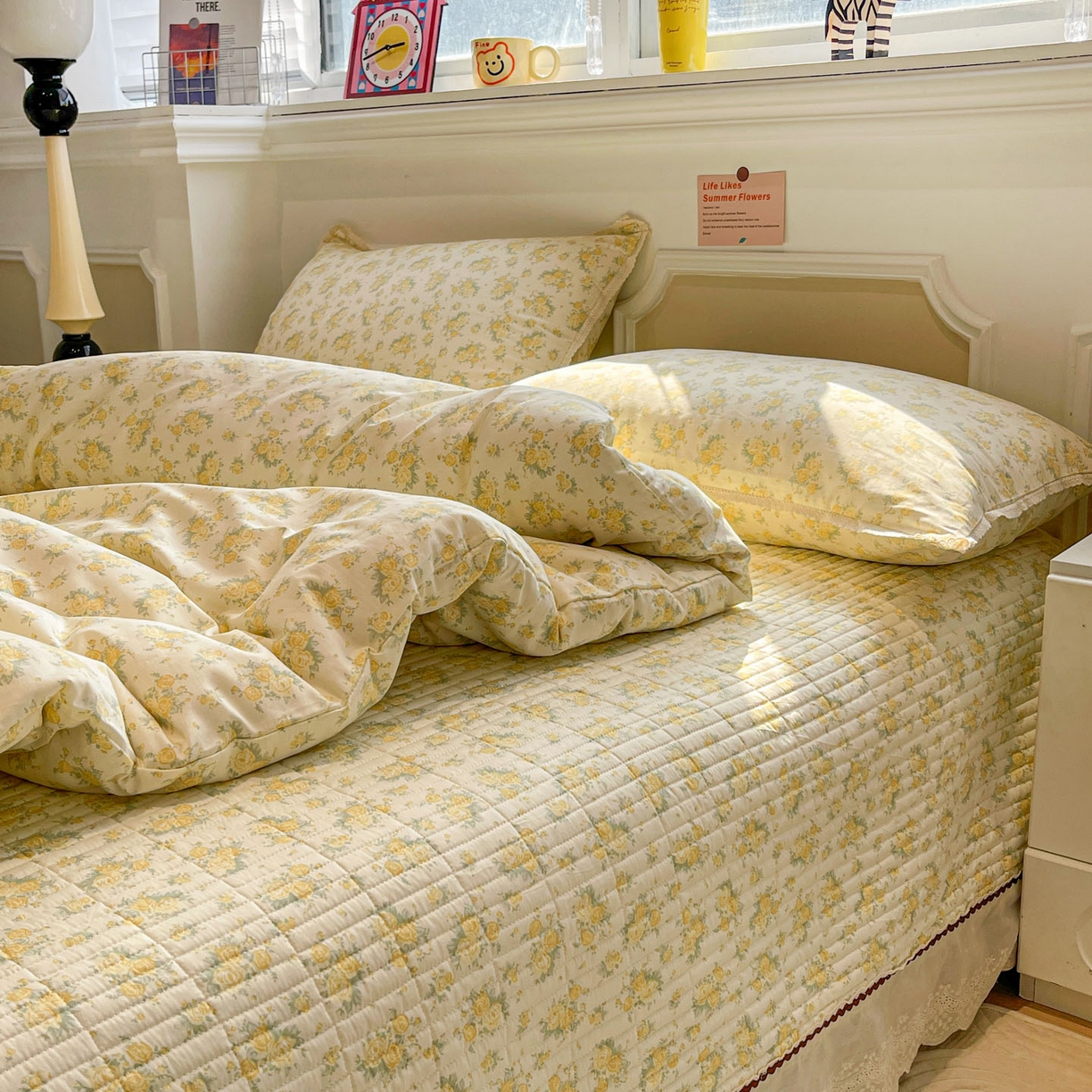 91家纺网 家纺一手货源 找家纺 娜朵家纺 2026新款全棉印花床盖四件套 晴天小花-黄