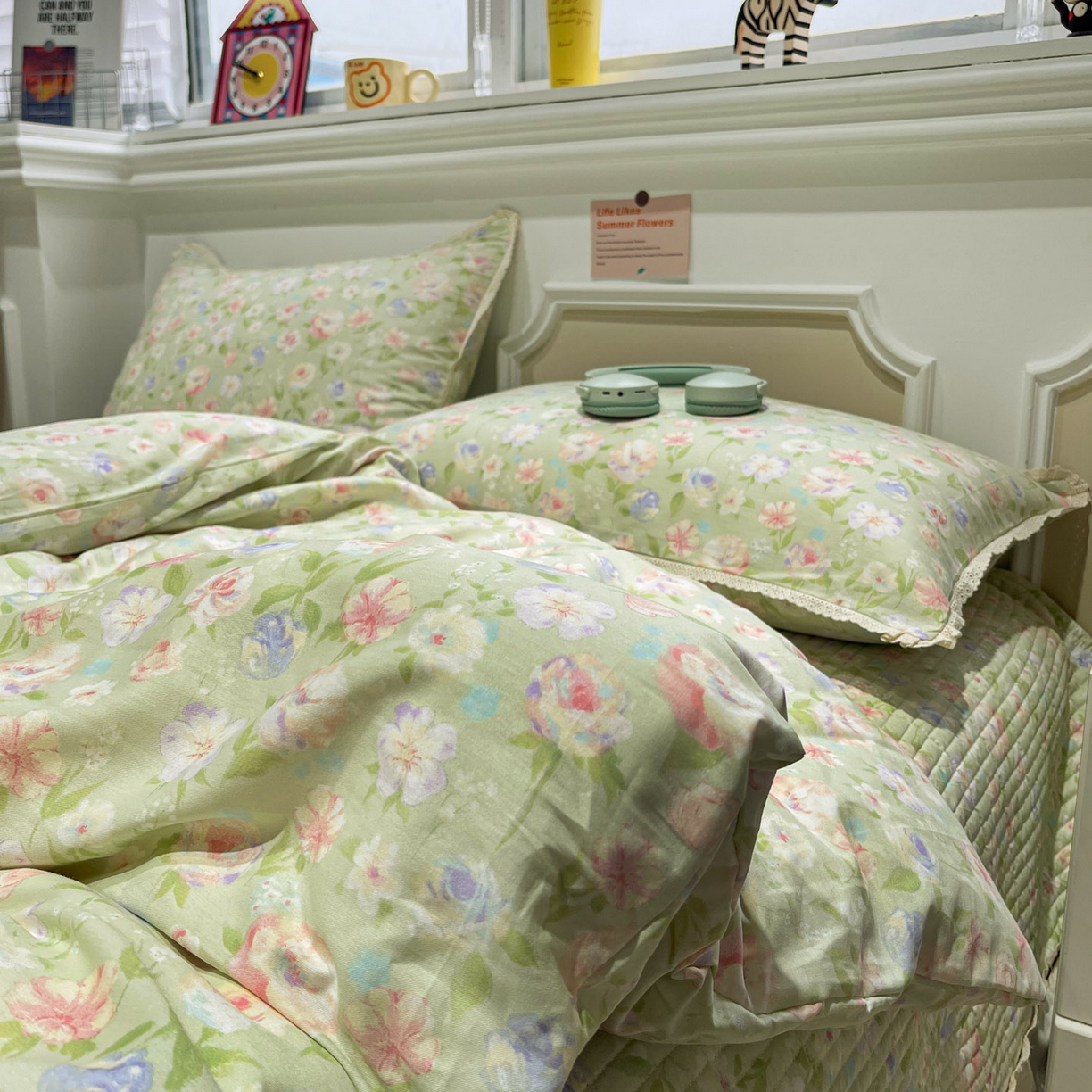 91家纺网 家纺一手货源 找家纺 娜朵家纺 2026新款全棉印花床盖四件套 春晓绿