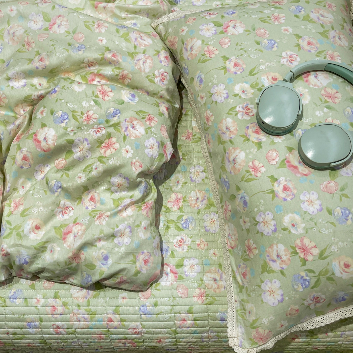 91家纺网 家纺一手货源 找家纺 娜朵家纺 2026新款全棉印花床盖四件套 春晓绿