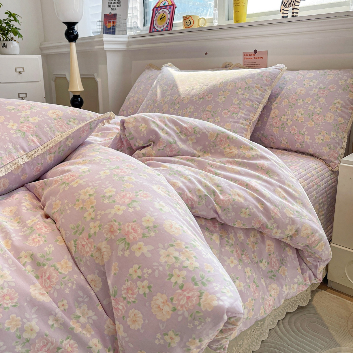 91家纺网 家纺一手货源 找家纺 娜朵家纺 2026新款全棉印花床盖四件套 美丽心情-紫