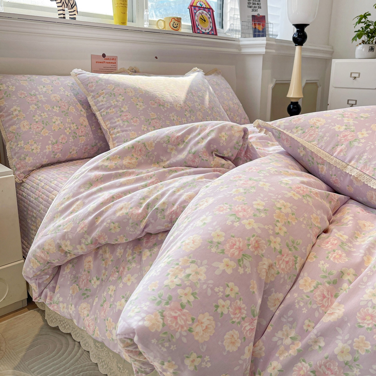 91家纺网 家纺一手货源 找家纺 娜朵家纺 2026新款全棉印花床盖四件套 美丽心情-紫