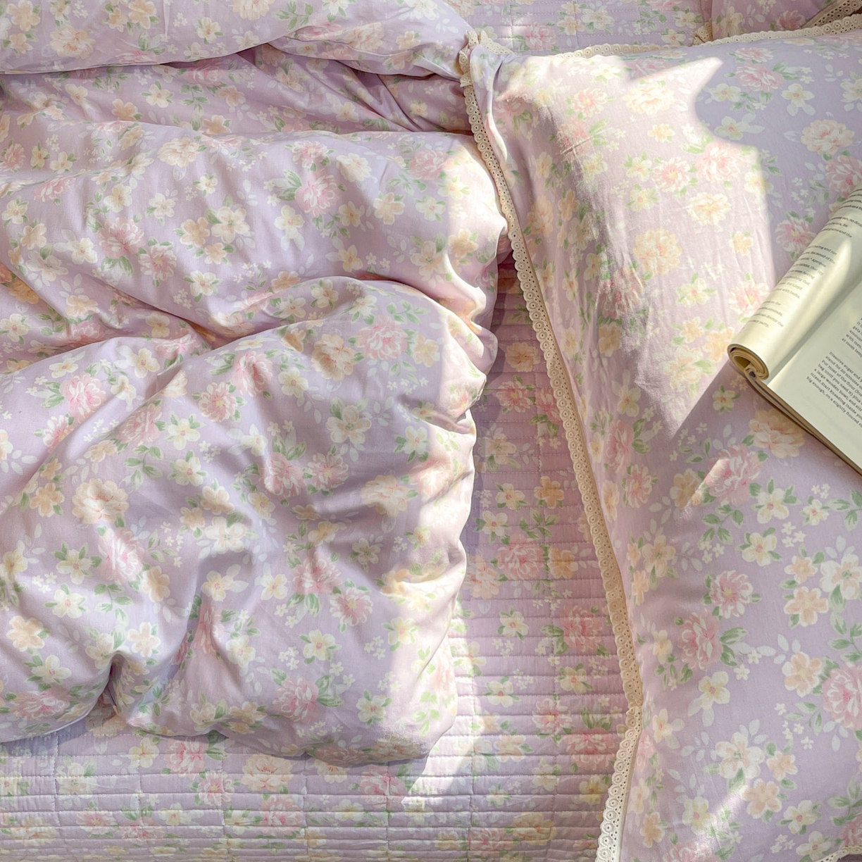 91家纺网 家纺一手货源 找家纺 娜朵家纺 2026新款全棉印花床盖四件套 美丽心情-紫