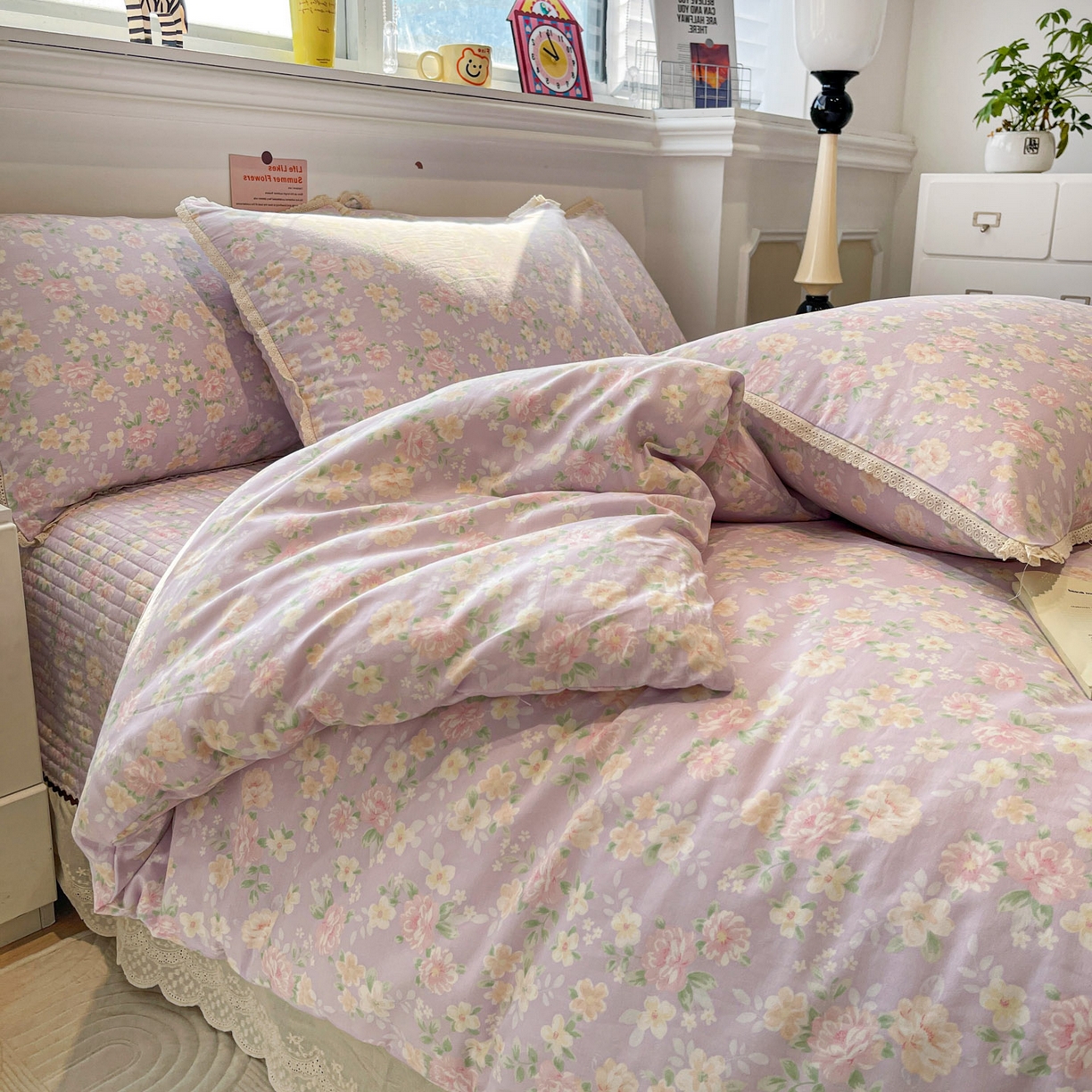 91家纺网 家纺一手货源 找家纺 娜朵家纺 2026新款全棉印花床盖四件套 美丽心情-紫