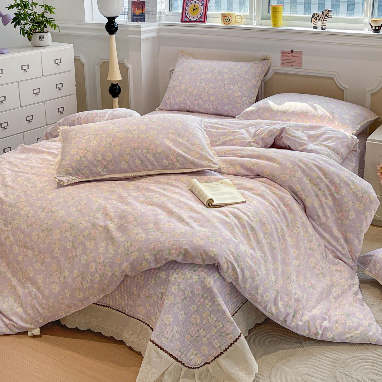 娜朵家纺 2026新款全棉印花床盖四件套 美丽心情-紫