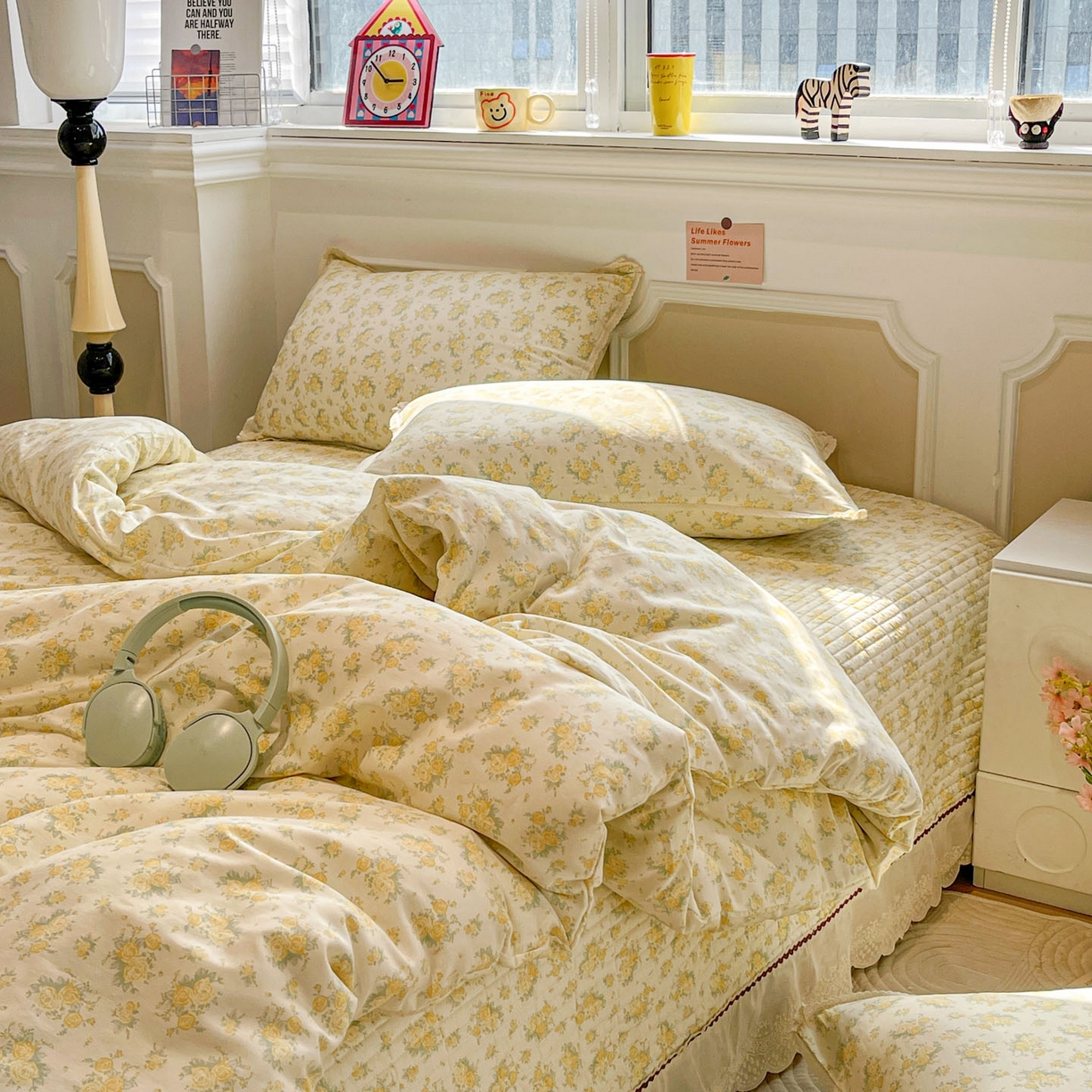 91家纺网 家纺一手货源 找家纺 娜朵家纺 2026新款全棉印花床盖四件套 晴天小花-黄