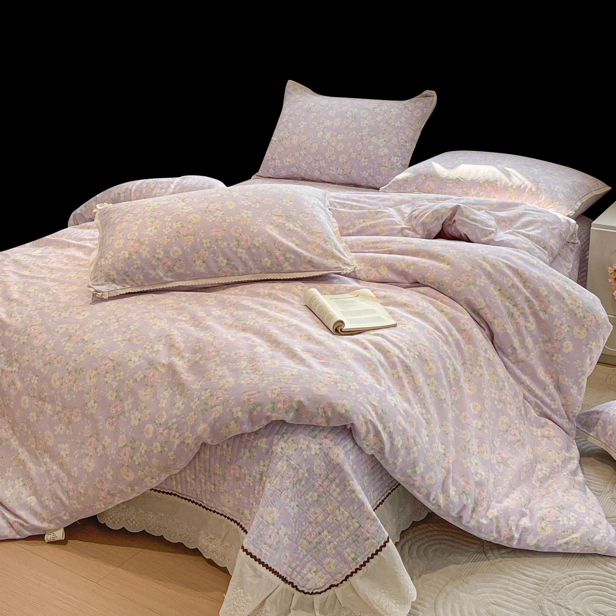 91家纺网 家纺一手货源 找家纺 娜朵家纺 2026新款全棉印花床盖四件套 美丽心情-紫