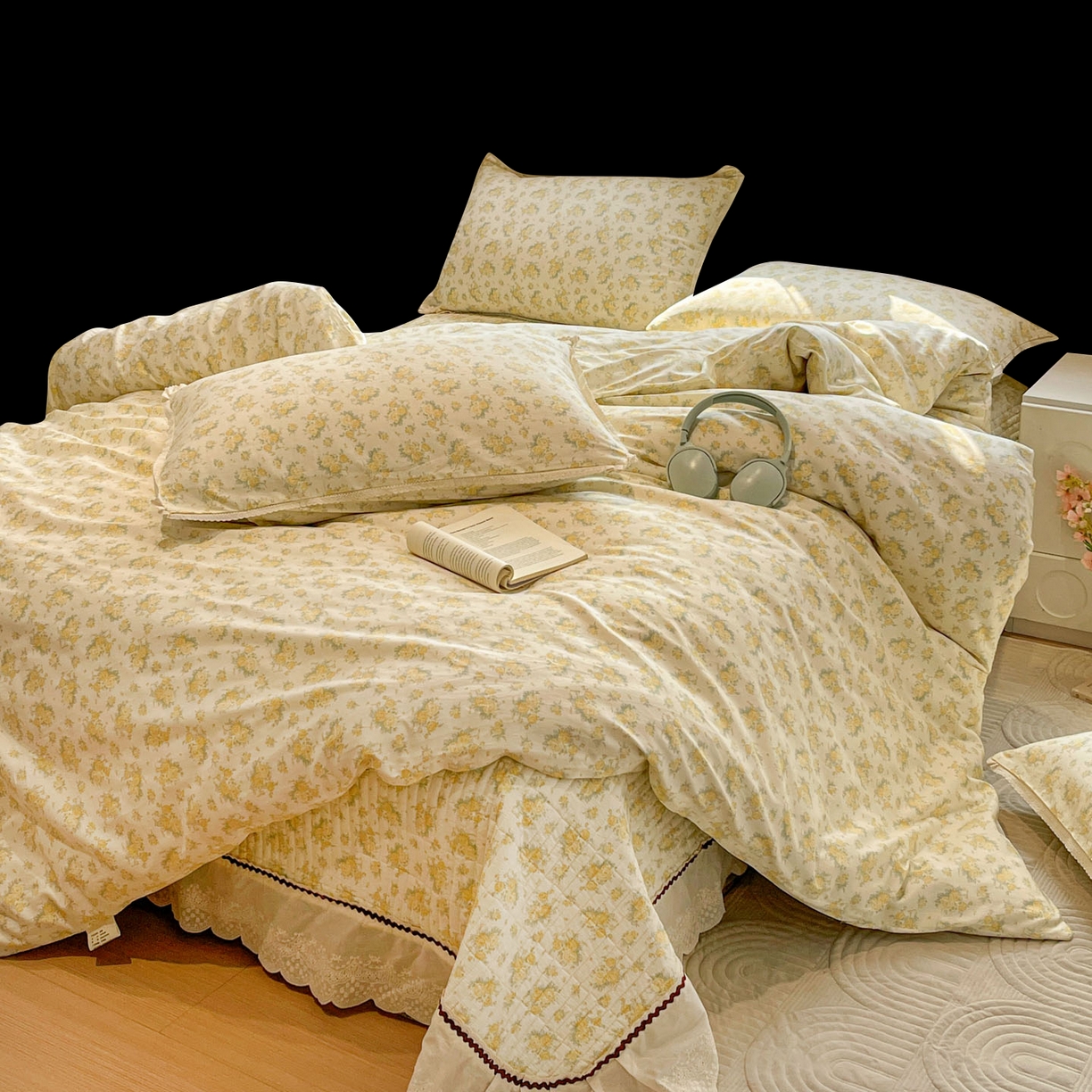 91家纺网 家纺一手货源 找家纺 娜朵家纺 2026新款全棉印花床盖四件套 晴天小花-黄