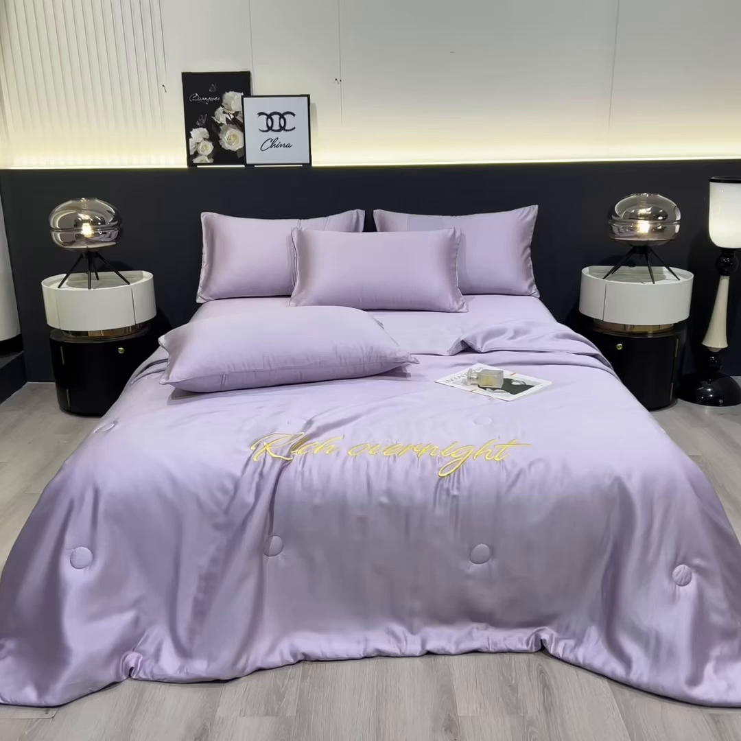 91家纺网 家纺一手货源 找家纺 （总）兄弟坊 2026春夏新款水洗冰丝刺绣纯色夏被夏被四件套夏凉被空调被