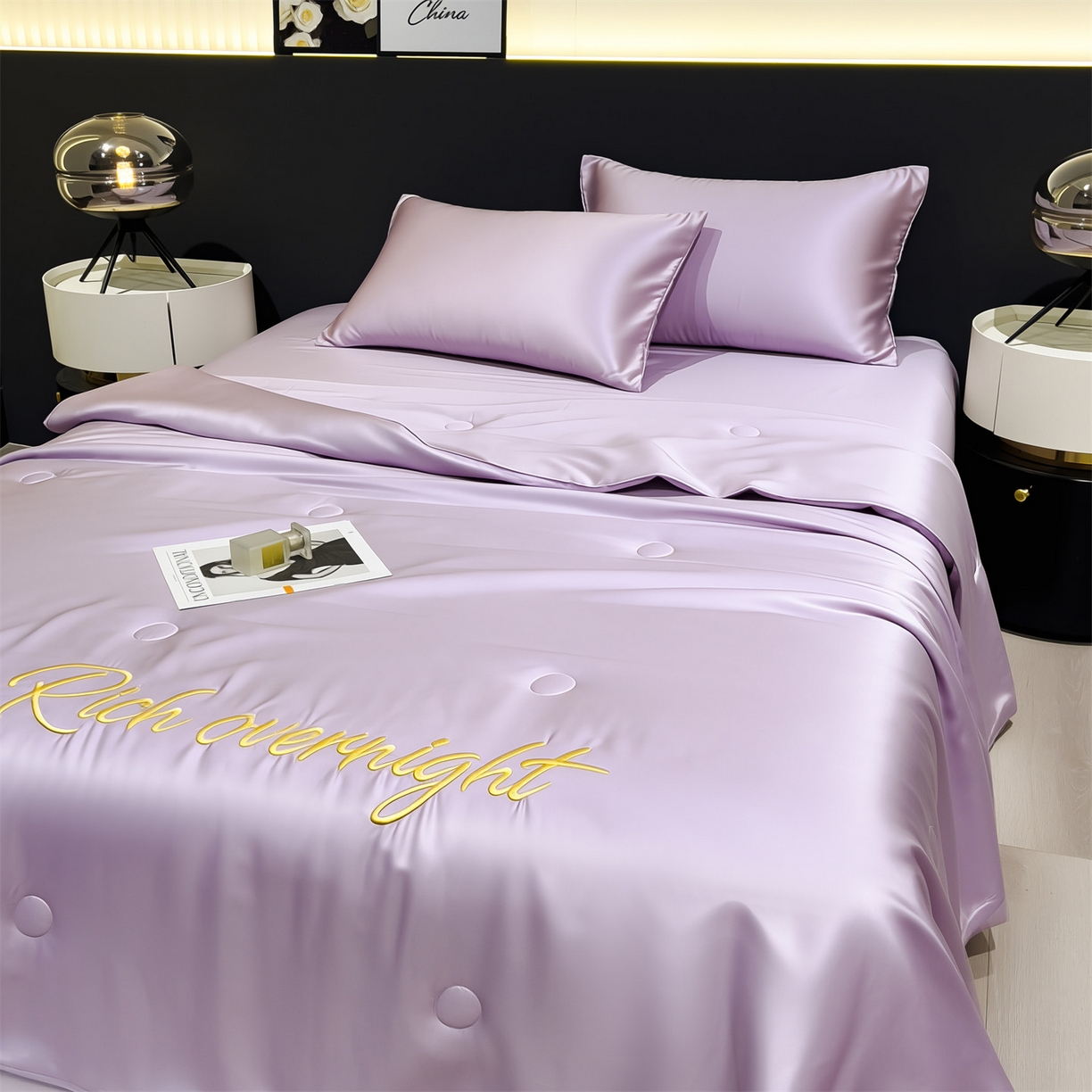 91家纺网 家纺一手货源 找家纺 （总）兄弟坊 2026春夏新款水洗冰丝刺绣纯色夏被夏被四件套夏凉被空调被