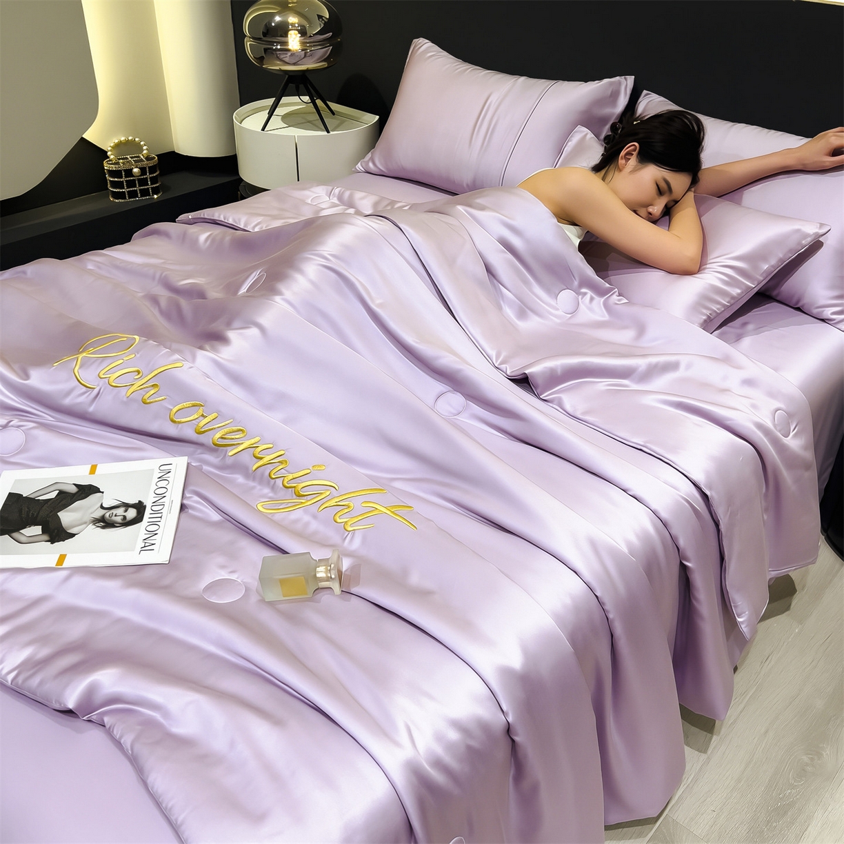 91家纺网 家纺一手货源 找家纺 （总）兄弟坊 2026春夏新款水洗冰丝刺绣纯色夏被夏被四件套夏凉被空调被