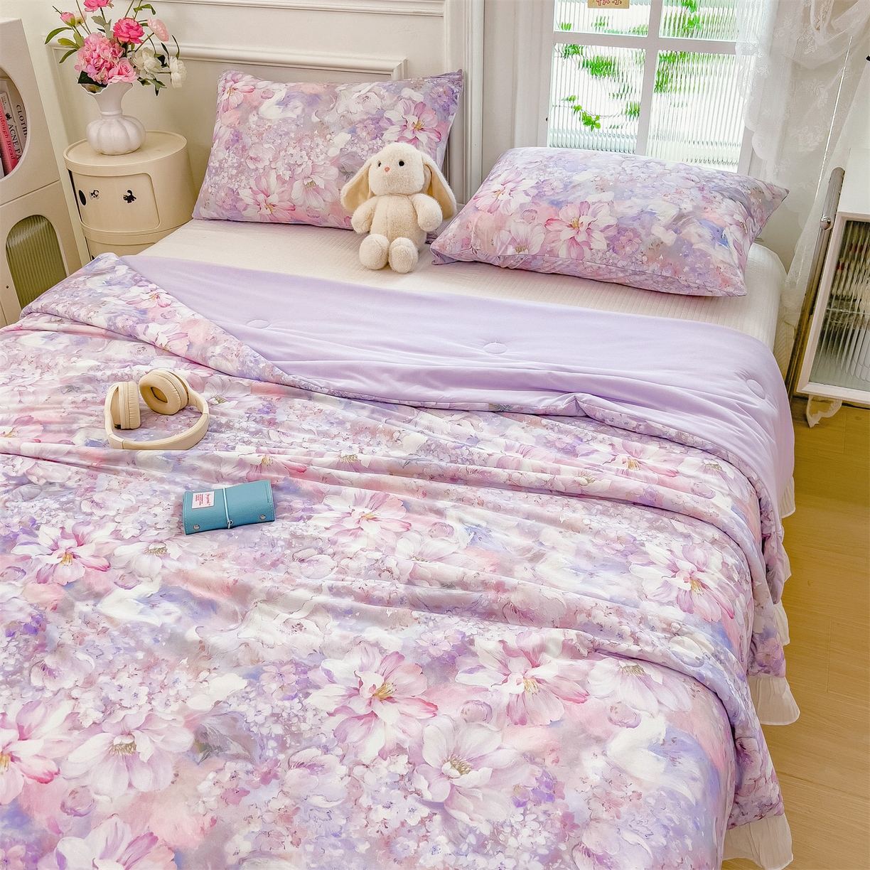 91家纺网 家纺一手货源 找家纺 兄弟坊 2026春夏新款小清新凉感韩版花边夏被夏凉被午睡被空调被 芬芳花园