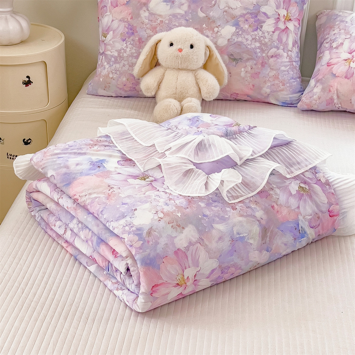 91家纺网 家纺一手货源 找家纺 兄弟坊 2026春夏新款小清新凉感韩版花边夏被夏凉被午睡被空调被 芬芳花园